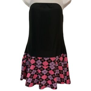 Cheap thrills Black Pink Women's tube dress checker skirt strapless